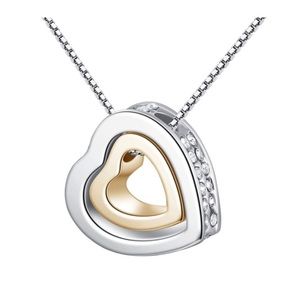 Double Heart Pendant Necklace- Silver&Gold